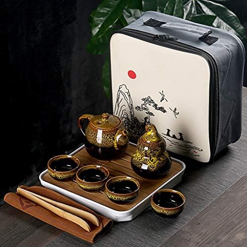 Преносим чай набор от NFGUY включва 1 Чайник С 4 чаши Чай, 1 чайника, Китайски Пътен Керамични Преносим Чаен комплект
