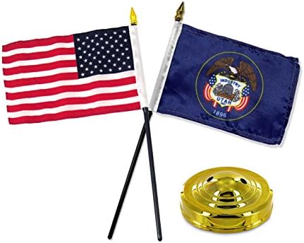 Юта с / САЩ Америка Американски Флаг 4 x 6 Настолен Комплект Настолен Пръчка Златна Рамка