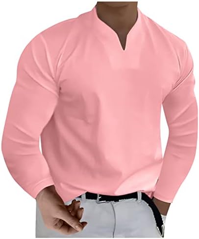 ZEFOTIM Работни Ризи за Мъже, Обикновена Риза с Дълъг Ръкав и V-образно Деколте, Летни Ежедневни Приталенные Плажни