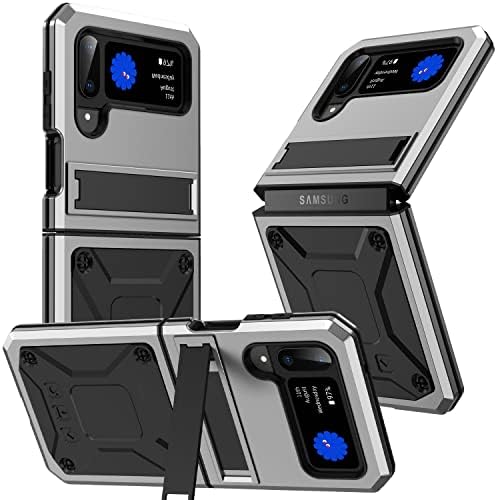 Здрав калъф QIYIBOCASE Galaxy Z Flip 4, метална броня, Вътрешния силикон и поставка, прахоустойчив и защитен от
