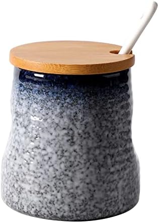 Керамични Сахарница Gkesgm, Капацитет за подправки с лъжица, Кухненски Съдове, Японски ретро Дизайн, 340 мл / 11,4