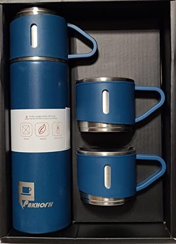 Pakhofh 500 мл (16,9) Термос от Неръждаема Стомана 304 с 2 Термокружками (комплект) (син)