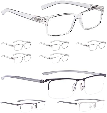 LUR 6 опаковки, прозрачни очила за четене + 3 опаковки очила за четене в полукадровой рамка (общо 9 двойки ридеров