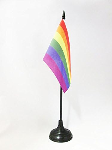 ФЛАГ AZ Модел Настолен Флаг 4 x 6 - Настолен Знаме на гей-Прайда 15 x 10 см - Черна Пластмасова Пръчка и Основата