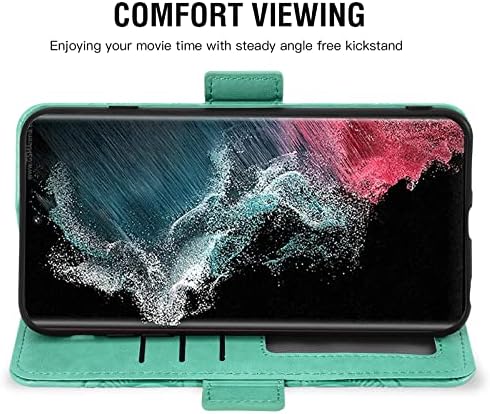 Asuwish е Съвместим с Samsung Galaxy S22 Ultra 5G Чанта-портфейл и Защитно фолио за екран от закалено Стъкло, Кожен