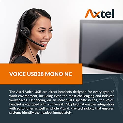 Axtel Voice USB28 HDMono NC - Слушалки за USB връзка с шумопотискане, подключаемая и воспроизводимая за VoIP-софтфона,