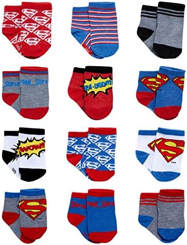 Чорапи за малки момчета и момичета DC Comics - 12 опаковки чорапи Батман, жената-Чудо, Супермен, Лигата на Справедливостта,