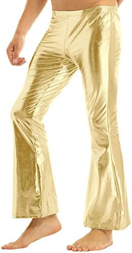 zdhoor Мъжки Разкроена Панталони в стил Ретро Диско от 70-те години, Разкроена Панталони с Метален Блясък, Гамаши,