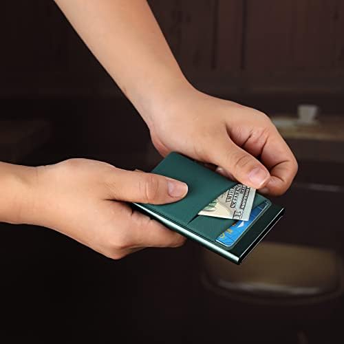 Leaov Минималистичен Титуляр за кредитни карти Pop Up Cards за Мъже, Тънък Метален Корпус с RFID заключване (Зелен)