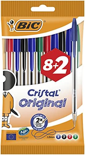 Оригинални химикалки BIC Cristal Medium Point (1.0 mm) - Различни цветове в опаковка 8 + 2